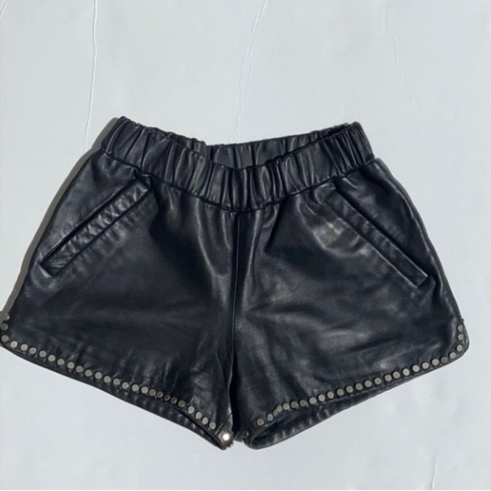 Anine Bing Leather Shorts with studded grommet detail